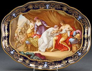 A LARGE ROYAL VIENNA HAND PAINTED PORCELAIN TRAY