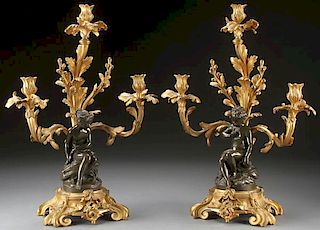 A FINE PAIR OF LOUIS XV PATINATED ANDF GILT