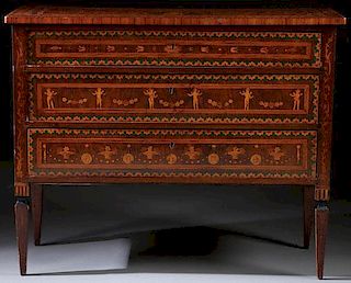 AN 18TH CENTURY ITALIAN MARQUETRY COMMODE