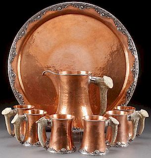 AN IMPRESSIVE AMERICAN HAMMERED COPPER, SILVER