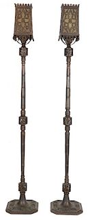 A FINE PAIR OF BRONZE TORCHIERE FLOOR LAMPS