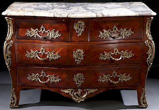 A FINE FRENCH LOUIS XV STYLE MARBLE MAHOGANY