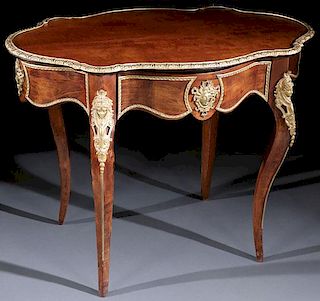 A FRENCH LOUIS XV STYLE GILT BRONZE AND MAHOGANY