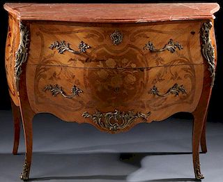 A GOOD FRENCH LOUIS XV STYLE MARQUETRY COMMODE