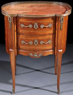 A FRENCH LOUIS XVI STYLE MAHOGANY MARBLE TOPPED