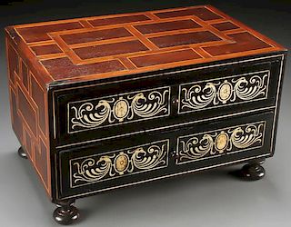 AN EARLY 19TH CENTURY MARQUETRY AND BONE INLAID