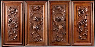 A PAIR OF FOUR CARVED WOOD PANELS, CONTINENTAL