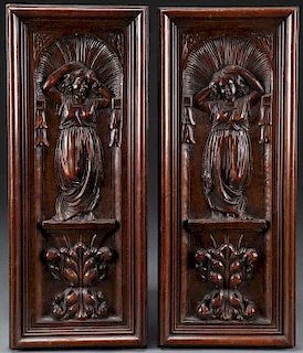 A PAIR OF CARVED RELIEF OAK PANELS, CONTINENTAL