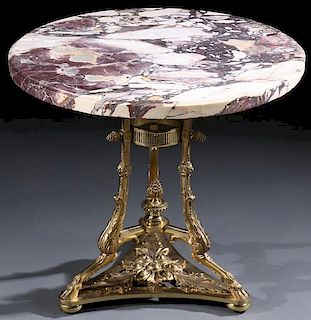A GILT BRONZE MARBLE TOP ACCENT TABLE, 20TH C