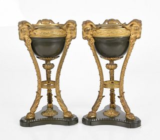 Pair of Louis XVI Style Gilt Bronze Urns