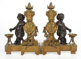Pair of Louis XVI Style Bronze Figural Chenets