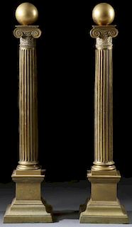 A PAIR OF MASSIVE FRENCH BRONZE FLUTED COLUMN FOR