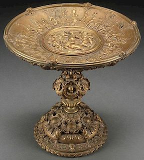 A FRENCH NEO-CLASSIC EMBOSSED BRONZE COMPOTE