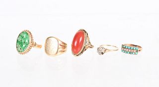 Five Antique 14k Gold Rings