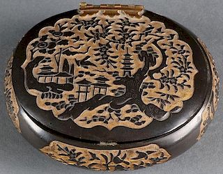 A VERY FINE CHINESE GILT BRONZE INK BOX, 18TH C