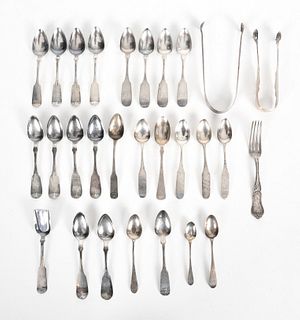 A Large Group of Coin Silver Flatware