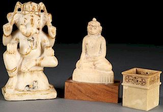 AN INDO PERSIAN CARVED MARBLE DEITY GROUP