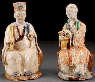 A PAIR OF CHINESE GLAZED TERRACOTTA TOMB FIGURES