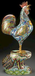 A MONUMENTAL CHINESE CLOISONNÉ ROOSTER, 20TH C