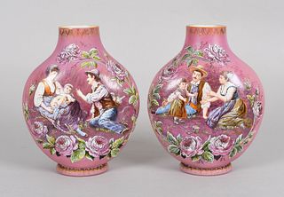 Pair of 19th Century Painted Cased Glass Vases