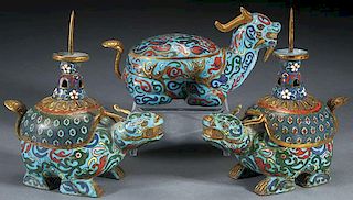 A THREE PIECE GROUP OF CHINESE CLOISONNÉ ENAMEL