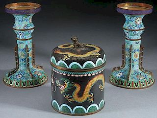 A THREE PIECE GROUP OF CHINESE ENAMELED BRONZE