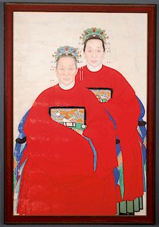 A LARGE AND COLORFUL CHINESE ANCESTRAL PORTRAIT