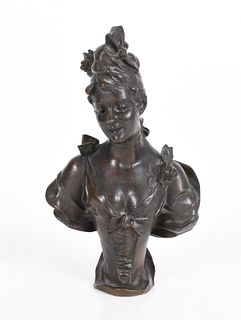 French Bronze Bust of a Woman, Victor Bruyneel