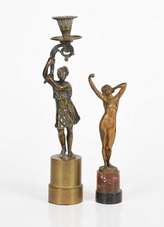 Bronze Candlestick and Art Deco Female Nude