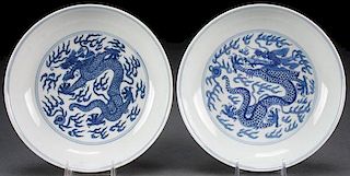 A PAIR OF CHINESE BLUE/WHITE PORCELAIN “DRAGONS”