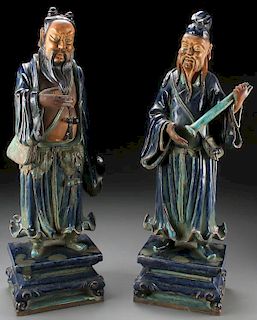 A LARGE PAIR OF CHINESE TERRA COTTA GLAZED