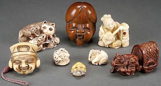 AN EIGHT PIECE GROUP OF JAPANESE CARVED IVORY