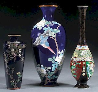 A GROUP OF THREE JAPANESE CLOISONNE ENAMELED