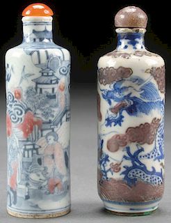 A FINE PAIR OF CHINESE UNDERGLAZED BLUE AND RED