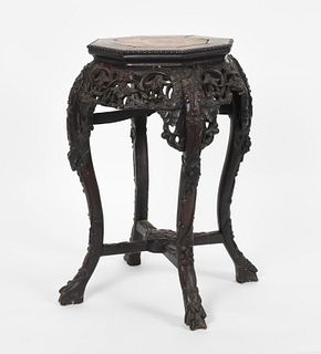 A Chinese Carved Rosewood Pedestal Stand