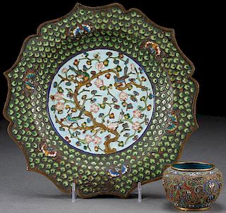 A CHINESE CLOISONNÉ ENAMELED BRONZE PLATE