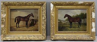 Pair of Oil on Wood Portraits of Horses.