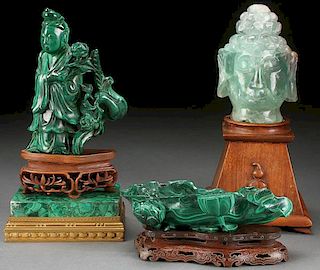 A CHINESE CARVED MALACHITE AND CRYSTAL FIGURAL