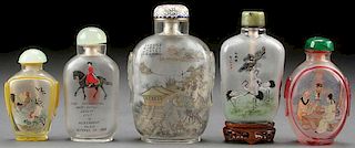 A COLLECTION OF FIVE REVERSE PAINTED GLASS SNUFF
