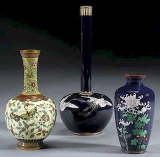 A GROUP OF THREE FINE JAPANESE ENAMELED BRONZE