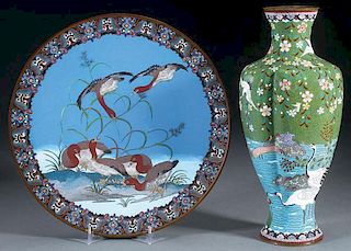 A FINE JAPANESE CLOISONNE ENAMELED BRONZE CHARGER