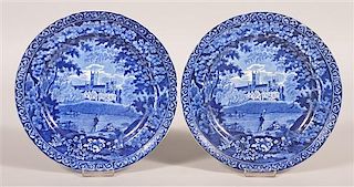 Two Staffordshire Blue Transfer Romantic View Plates.