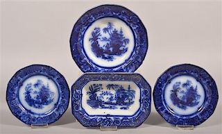 4 Various Pieces of "Chen-Si" Pattern Flow Blue China.