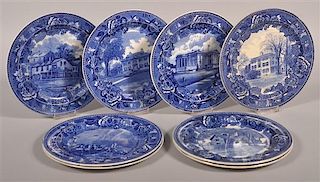 8 Wedgwood Blue Transfer Historic Views Plates.