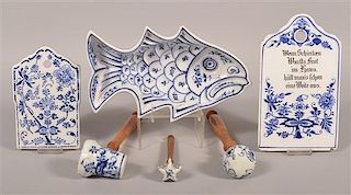 6 Various pieces of Blue and White Porcelain Kitchen Items.