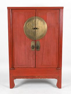 Chinese Red Lacquer Wardrobe Cabinet