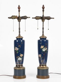 A Pair of Japanese Cloisonne Vases/Lamps