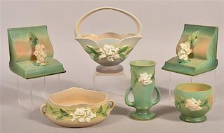 Six Pieces of "Gardenia" Roseville Art Pottery.