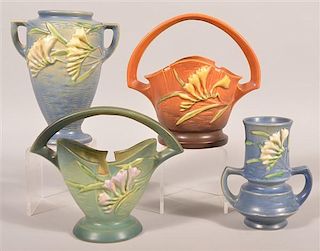 Four Pieces Of "Freesia" Roseville Art Pottery.