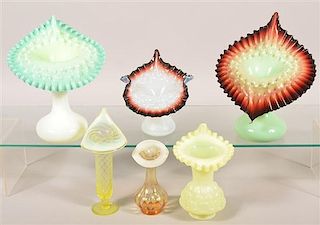 Six Various Victorian Art Glass Jack-in-the-Pulpit Vases.